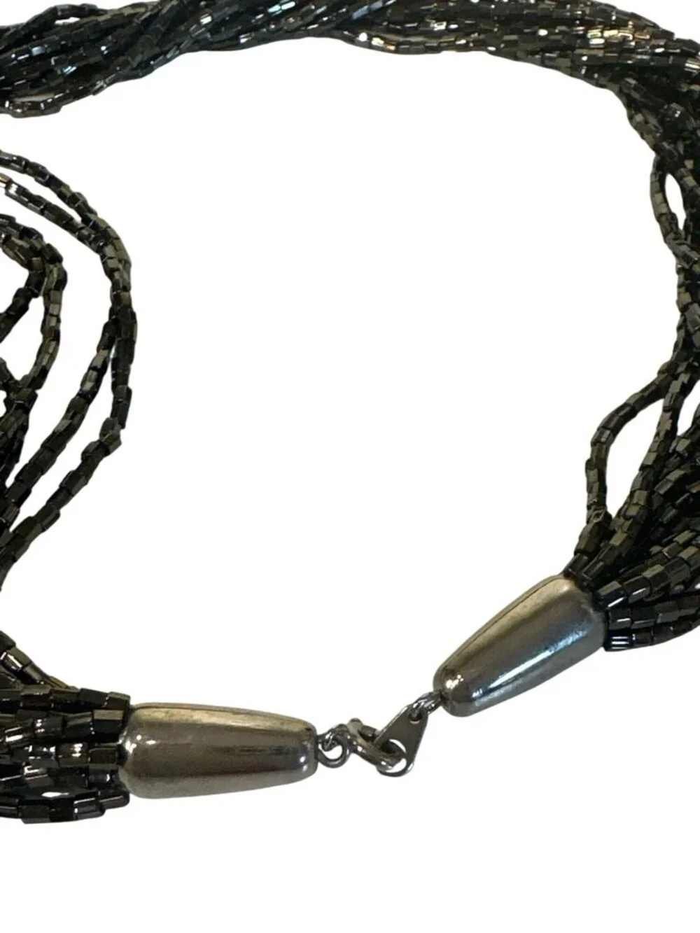 Black Multi-Strand Seed Bead Necklace Chunky Statement Iridescent Whimsigoth